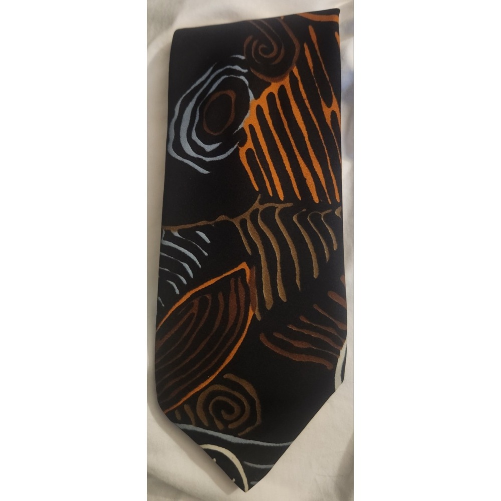 Vintage Michael Quinn Originals Necktie Abstract Geometric Swirl Pattern - Brown